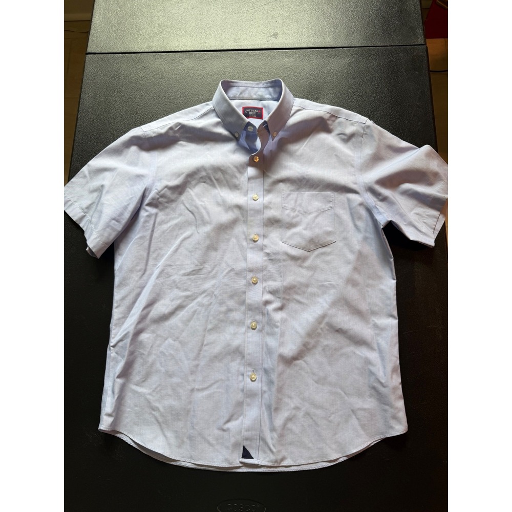 UNTUCKit Hillstowe-New Mens Medium Blue Wrinkle Free Short Sleeve Button Down